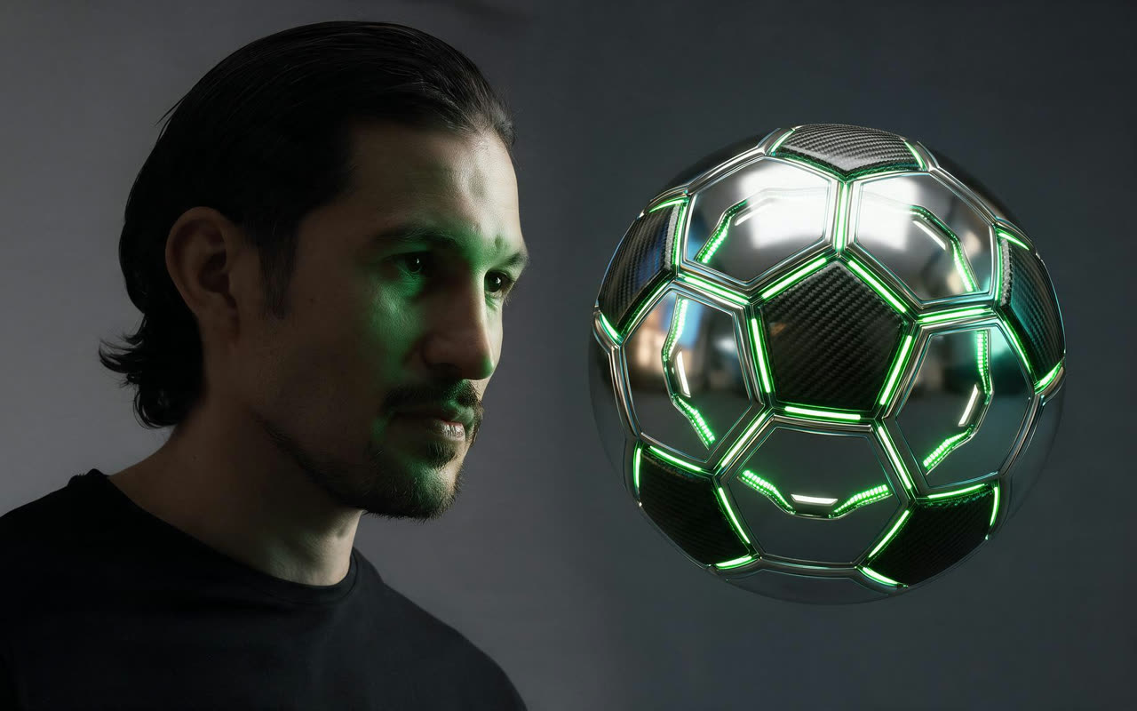 Jorge Torres Nilo frente a un balón iluminado